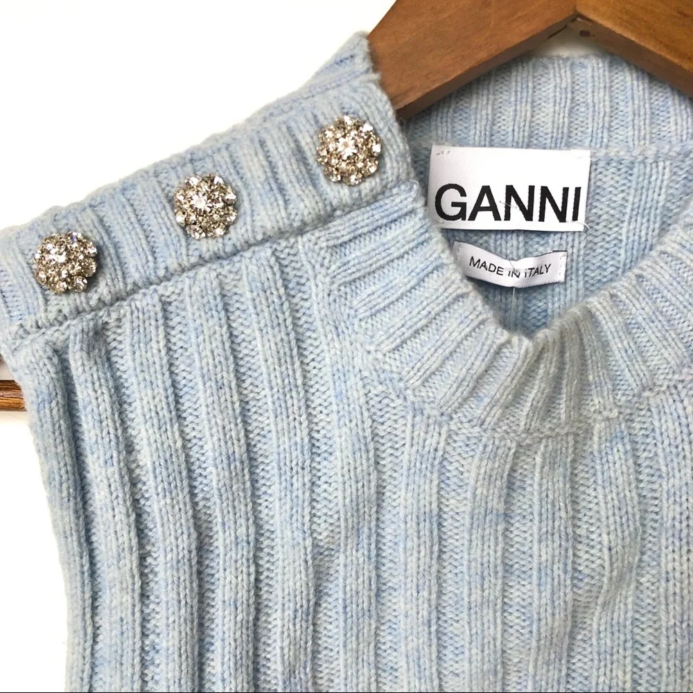 NWT Ganni Wool Blend Sweater w/ Crystal Embellished Buttons - Picture 8 of 15